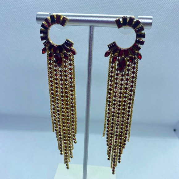 Guess Gold tone and Red Stone Earrings - Picture 3 of 5
